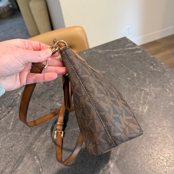 Michael Kors Austen signature logo canvas satchel bag purse brown - Picture 8 of 12